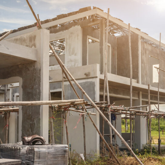 construction residential new house with prefabrication system in construction residential new house with prefabrication system in progress at building site